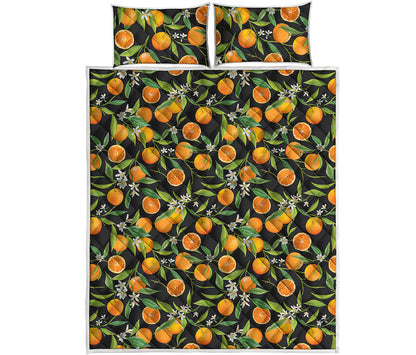 Orange Fruit Pattern Print Quilt Bed Set