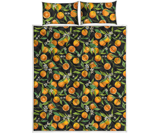 Orange Fruit Pattern Print Quilt Bed Set