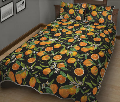 Orange Fruit Pattern Print Quilt Bed Set