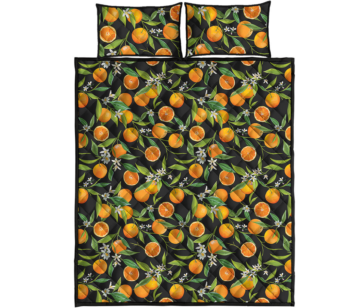 Orange Fruit Pattern Print Quilt Bed Set