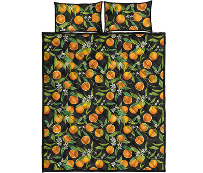 Orange Fruit Pattern Print Quilt Bed Set