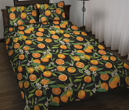 Orange Fruit Pattern Print Quilt Bed Set