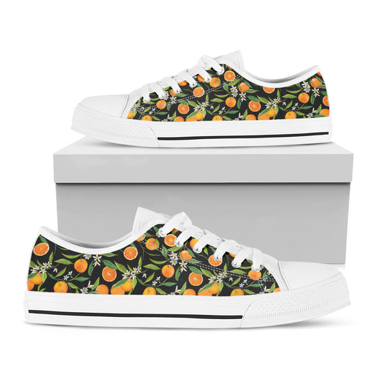Orange Fruit Pattern Print White Low Top Shoes