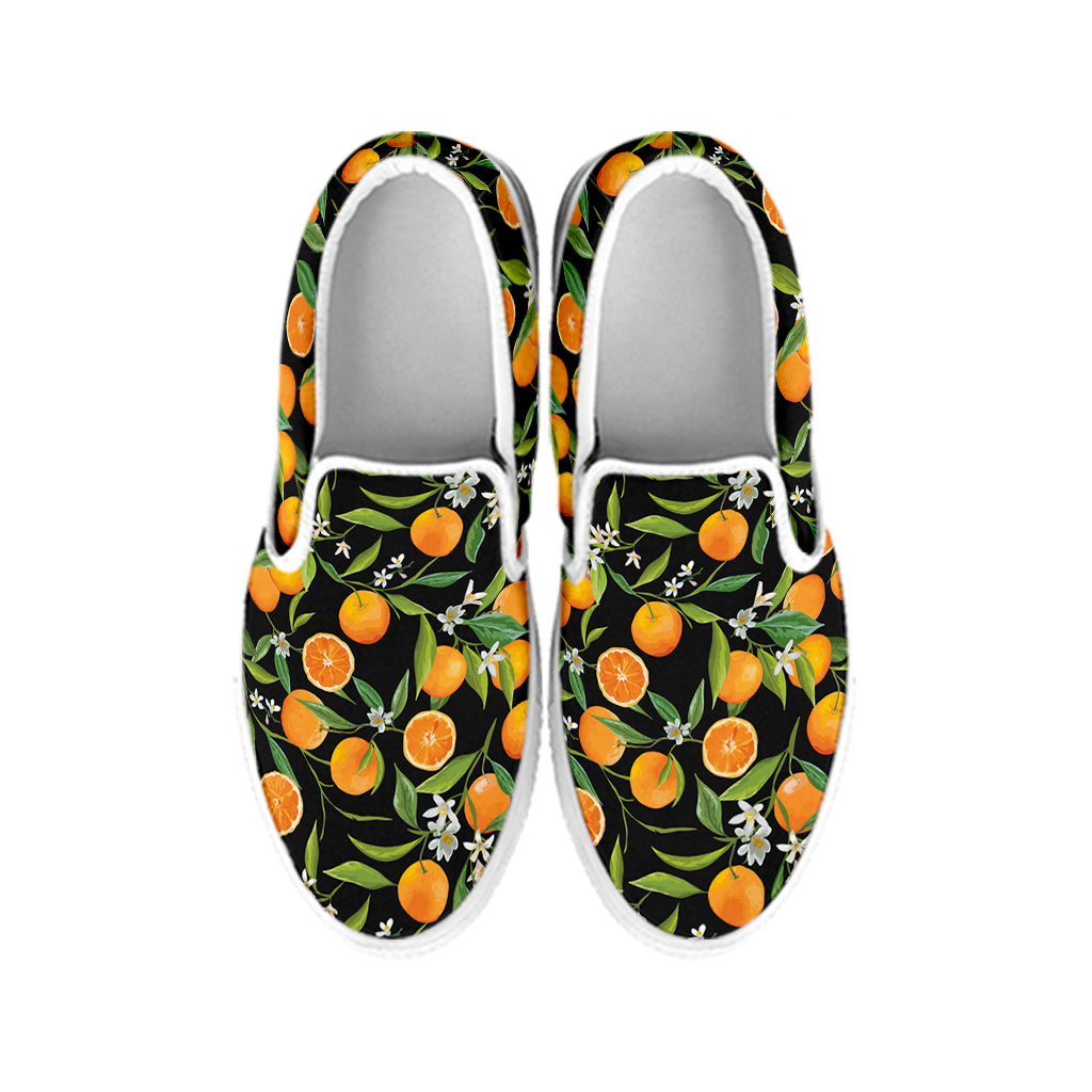 Orange Fruit Pattern Print White Slip On Shoes