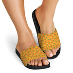 Orange Fruit Slices Pattern Print Black Slide Sandals
