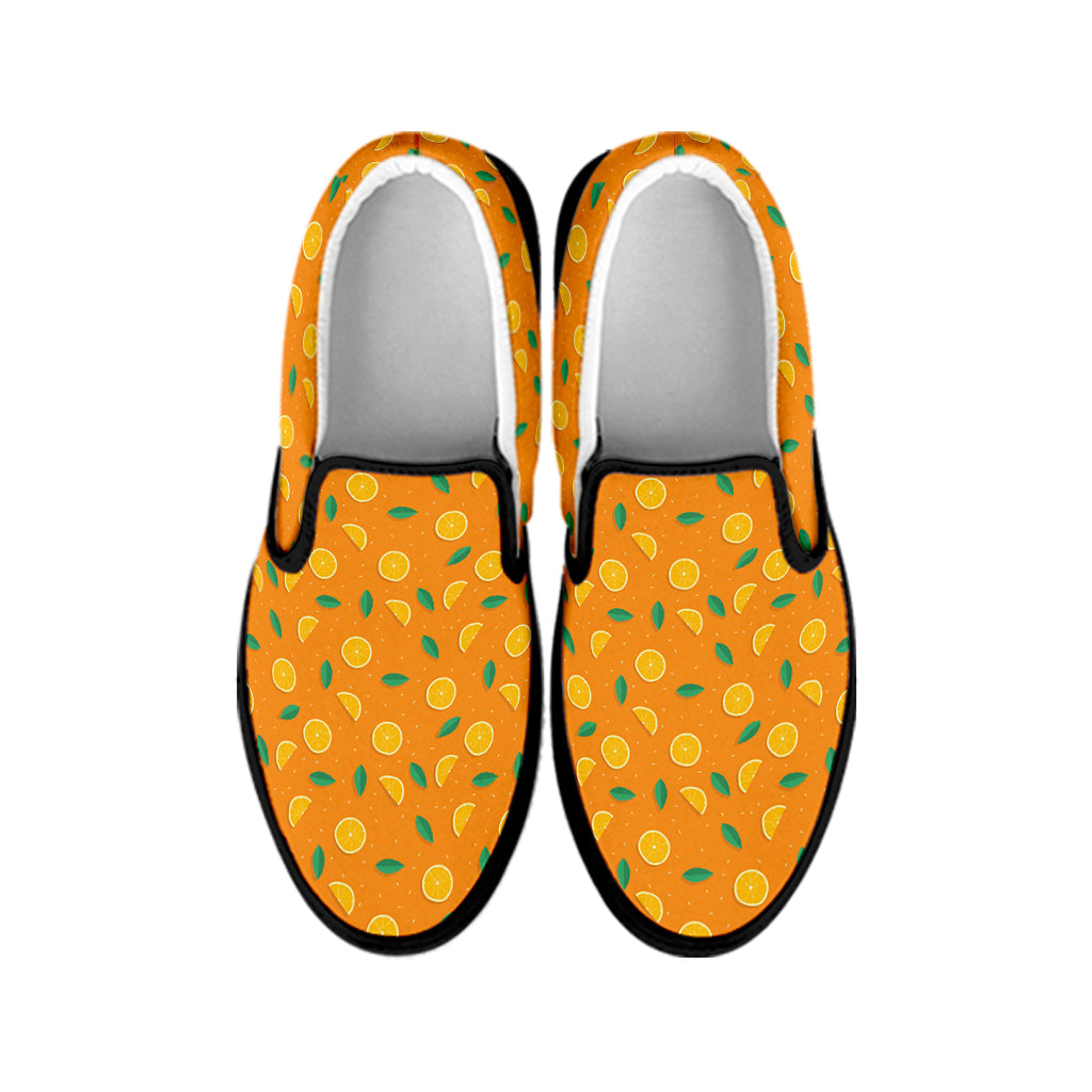 Orange Fruit Slices Pattern Print Black Slip On Shoes