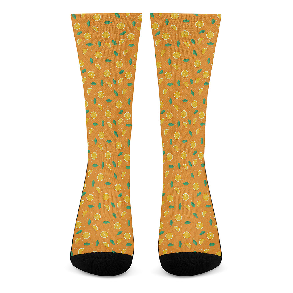 Orange Fruit Slices Pattern Print Crew Socks