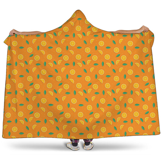 Orange Fruit Slices Pattern Print Hooded Blanket