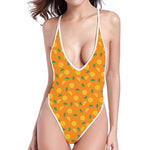 Orange Fruit Slices Pattern Print One Piece High Cut Swimsuit