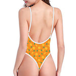 Orange Fruit Slices Pattern Print One Piece High Cut Swimsuit