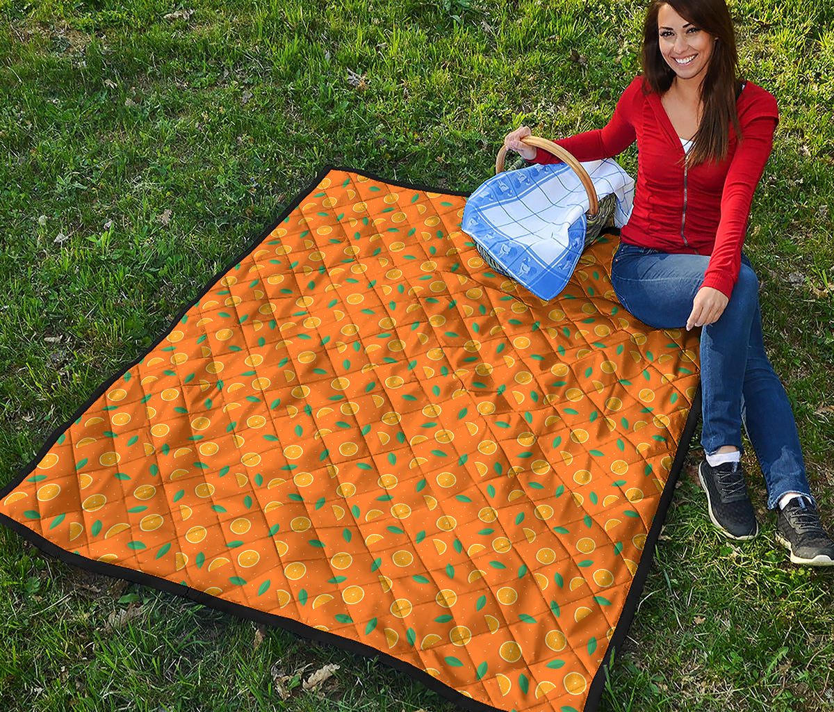 Orange Fruit Slices Pattern Print Quilt