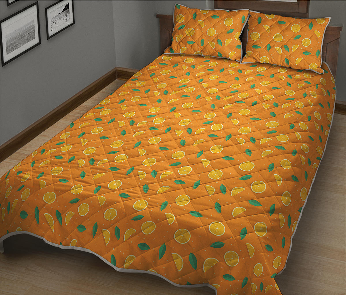Orange Fruit Slices Pattern Print Quilt Bed Set