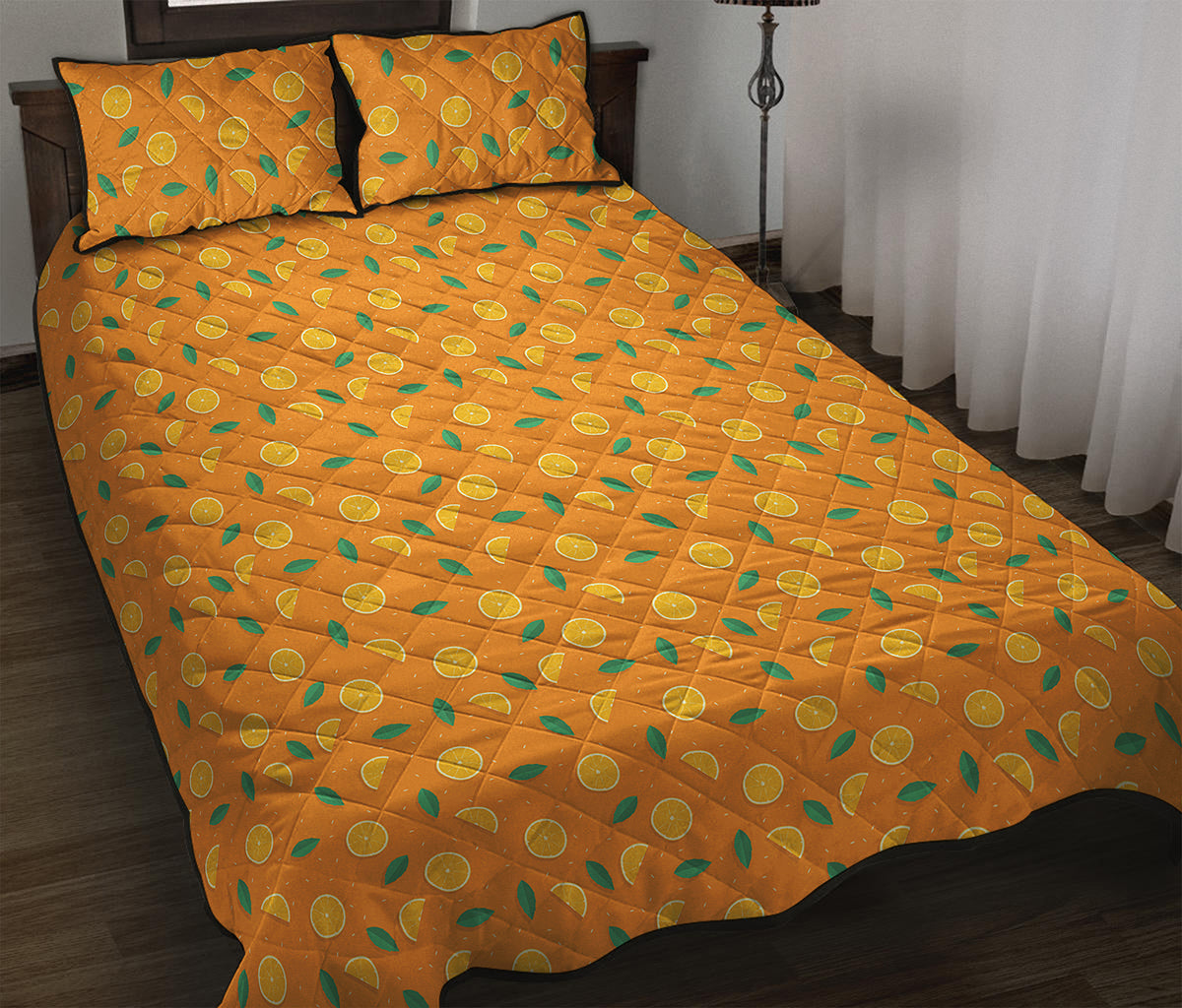 Orange Fruit Slices Pattern Print Quilt Bed Set