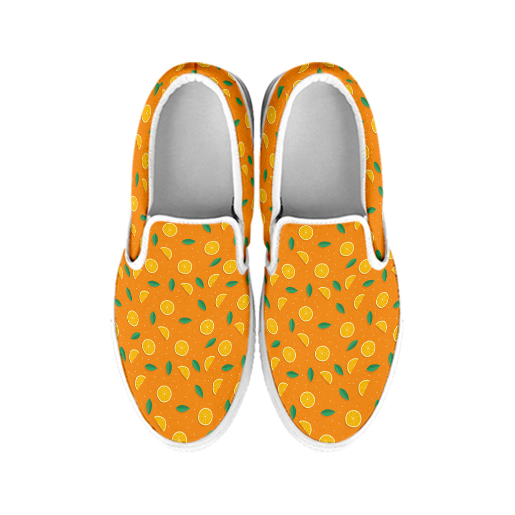 Orange Fruit Slices Pattern Print White Slip On Shoes