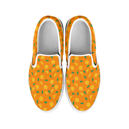 Orange Fruit Slices Pattern Print White Slip On Shoes