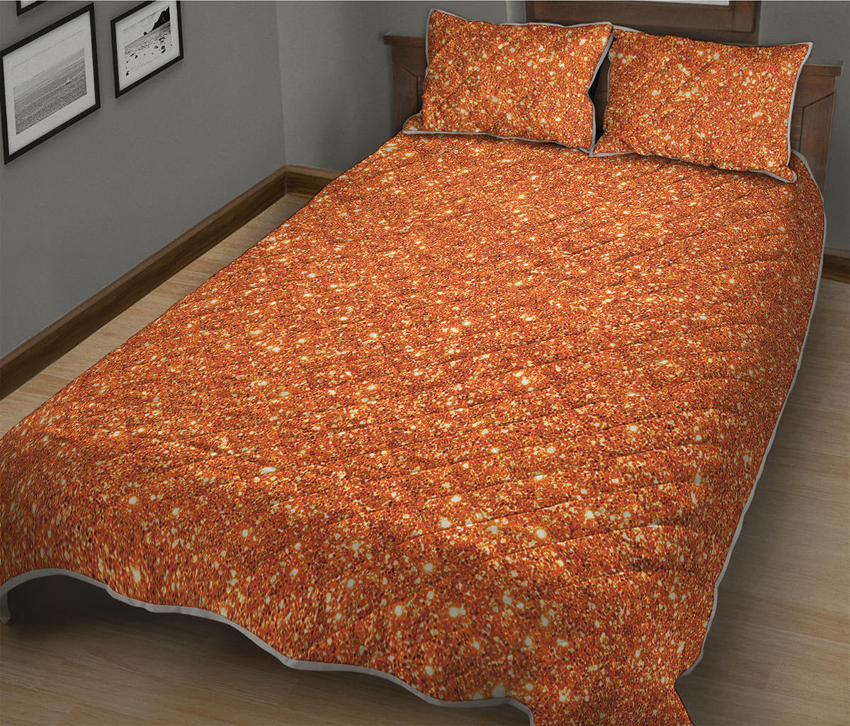 Orange Glitter Artwork Print (NOT Real Glitter) Quilt Bed Set