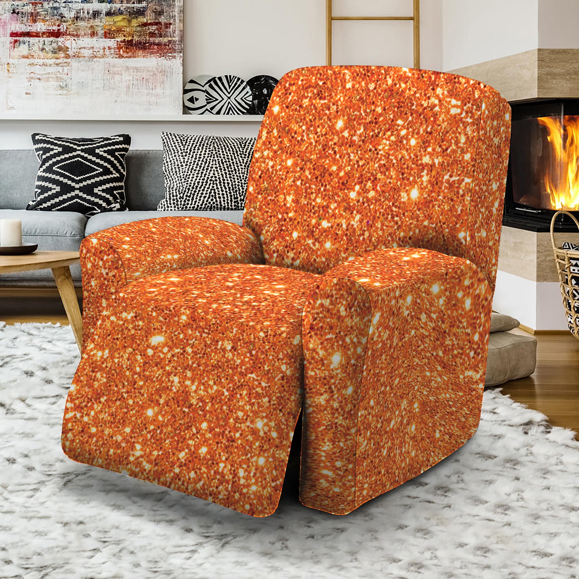 Orange Glitter Artwork Print Recliner Slipcover