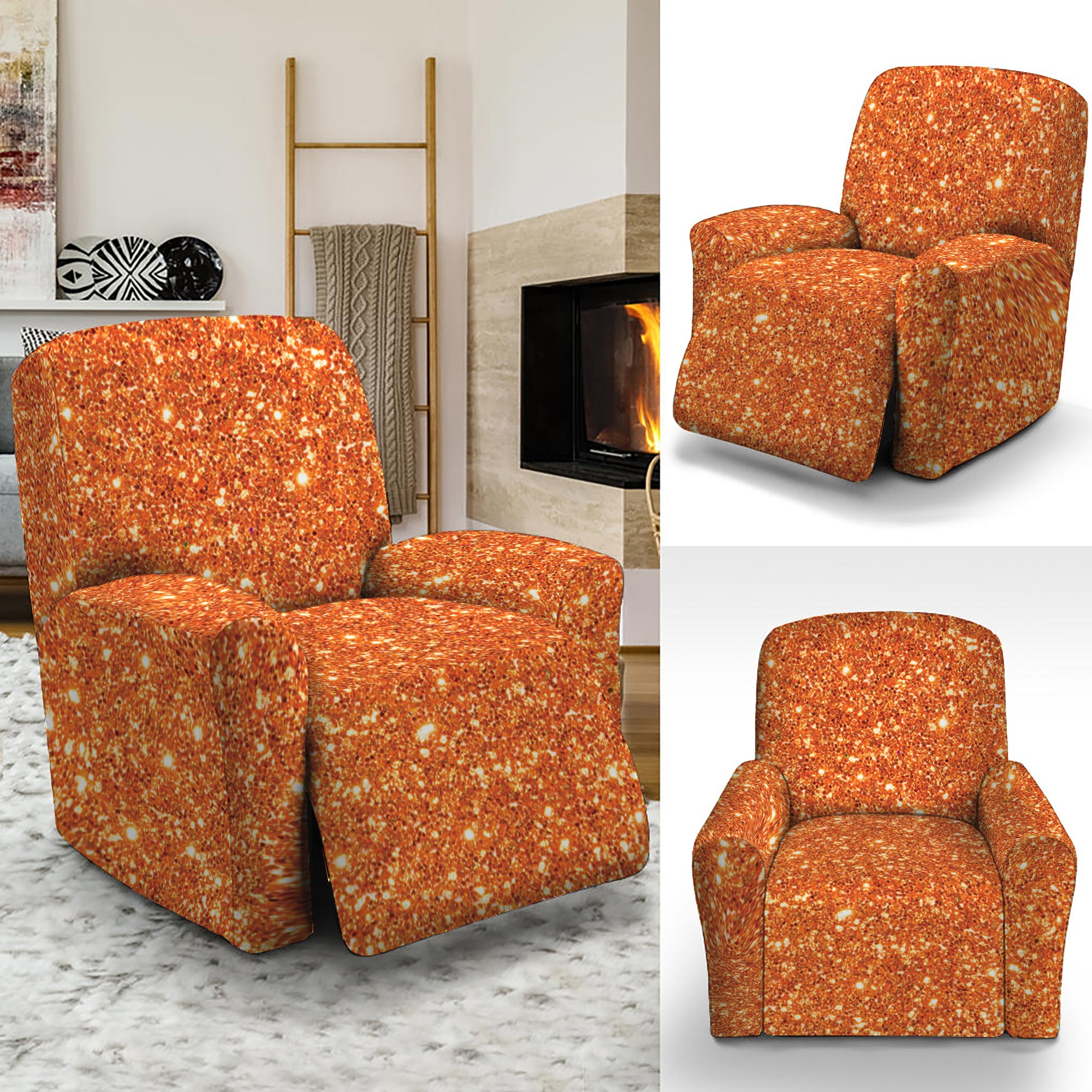 Orange Glitter Artwork Print Recliner Slipcover