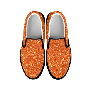 Orange Glitter Texture Print Black Slip On Shoes