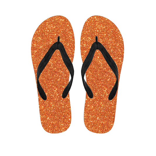 Orange Glitter Texture Print Flip Flops