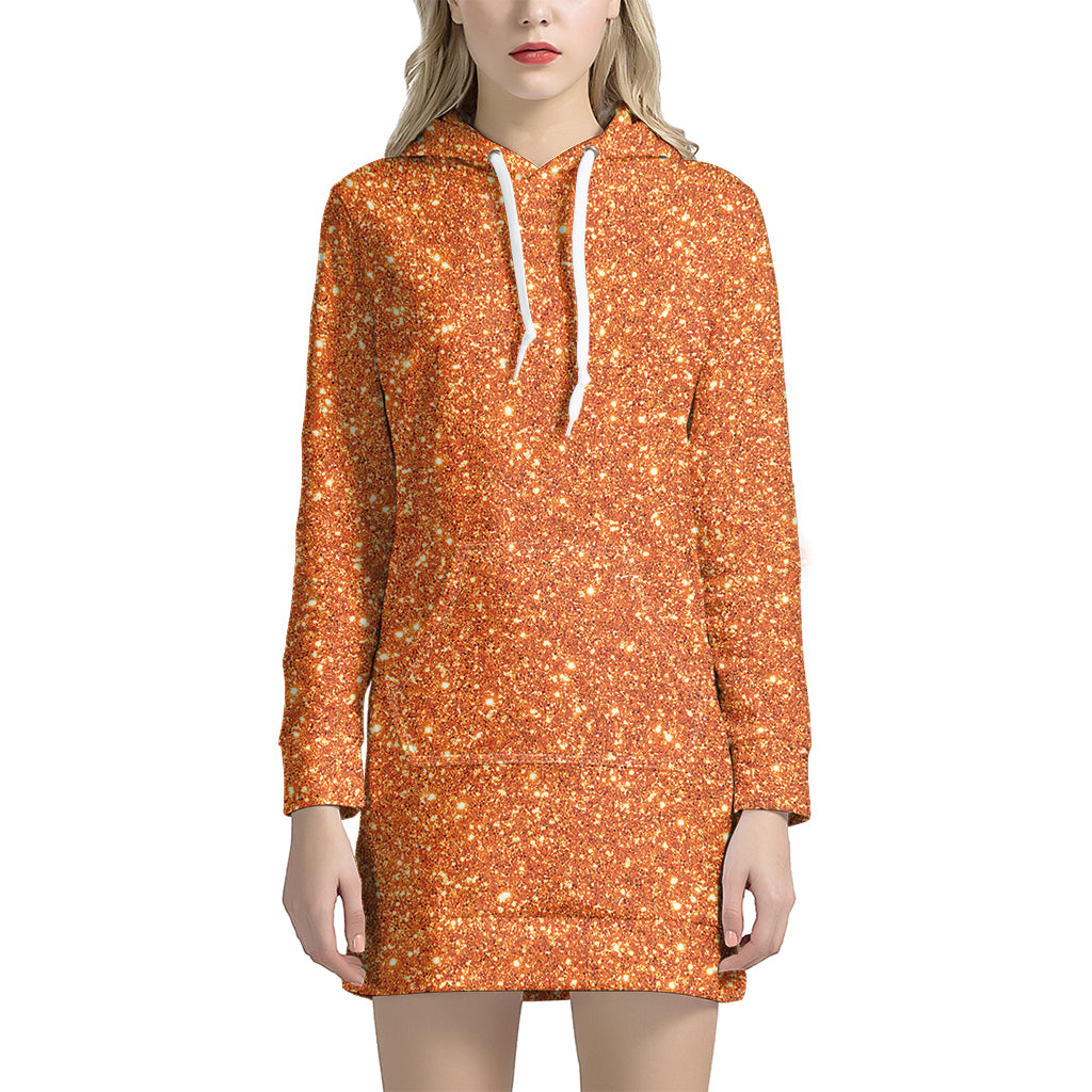 Orange Glitter Texture Print Hoodie Dress