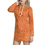 Orange Glitter Texture Print Hoodie Dress