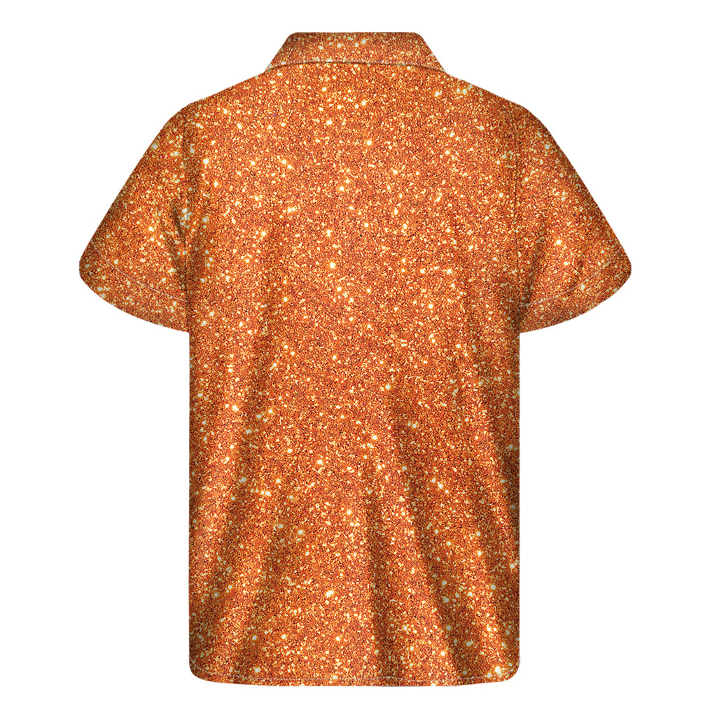 Orange Glitter Texture Print Men's Short Sleeve Shirt