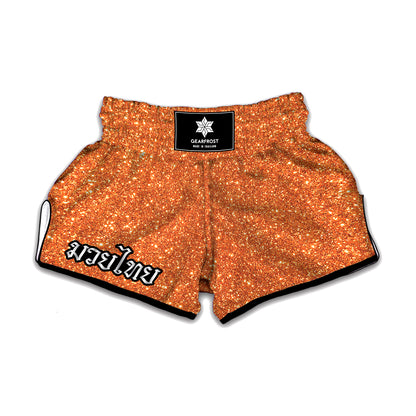 Orange Glitter Texture Print Muay Thai Boxing Shorts