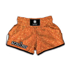 Orange Glitter Texture Print Muay Thai Boxing Shorts