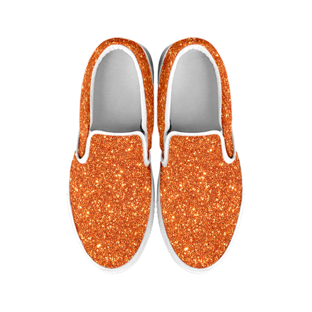 Orange Glitter Texture Print White Slip On Shoes