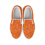 Orange Glitter Texture Print White Slip On Shoes