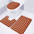 Orange Grey And White Plaid Print 3 Piece Bath Mat Set
