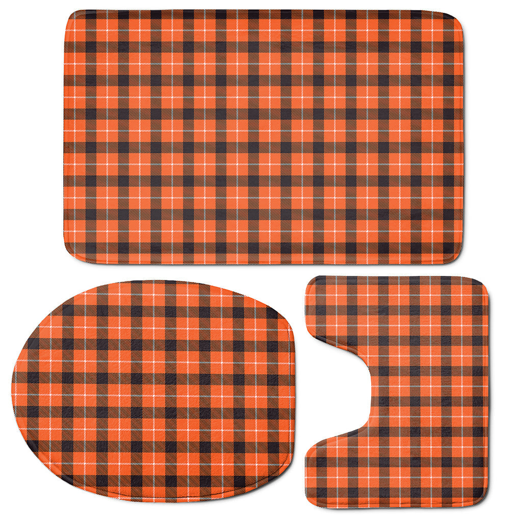 Orange Grey And White Plaid Print 3 Piece Bath Mat Set