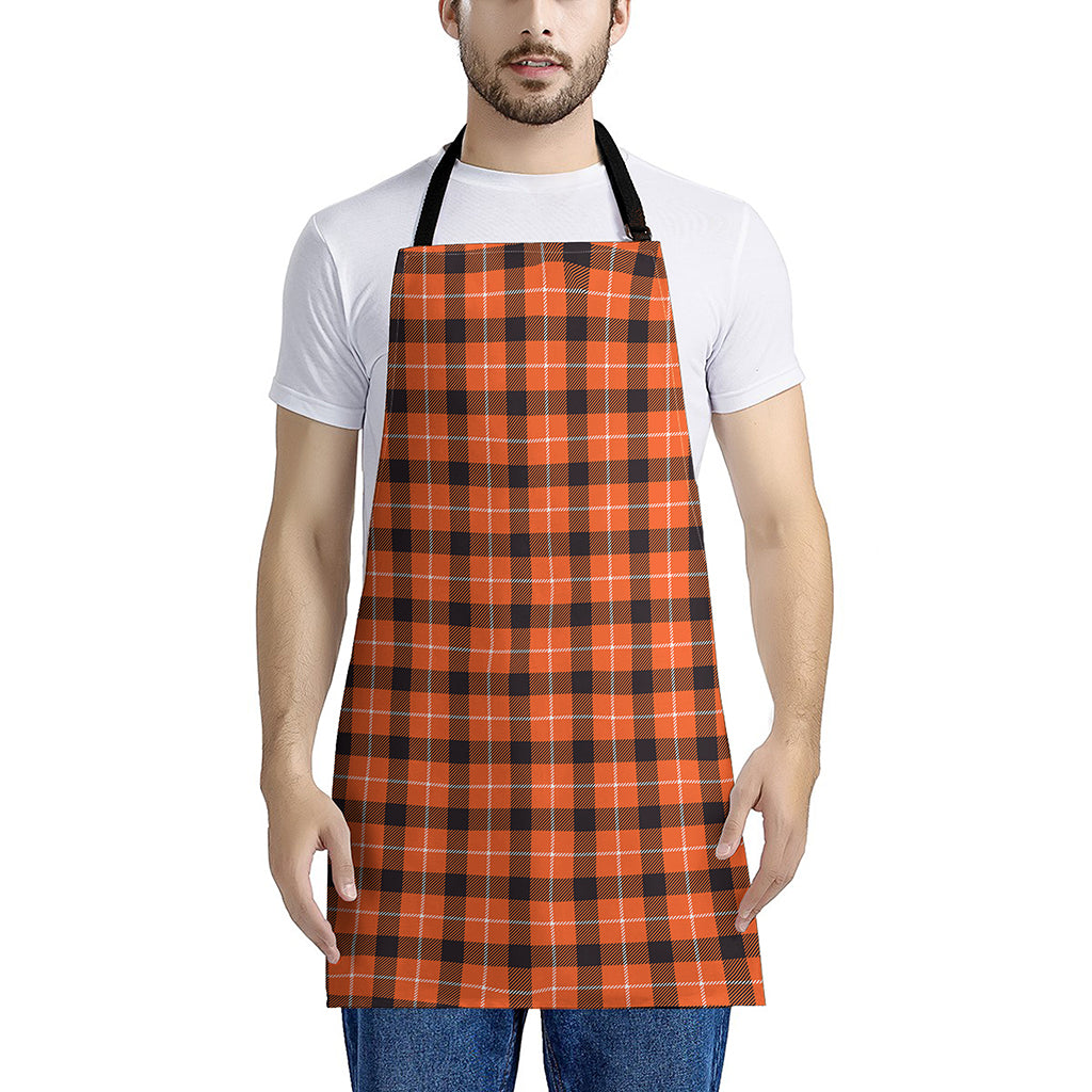 Orange Grey And White Plaid Print Apron