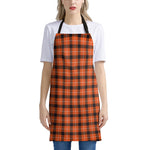 Orange Grey And White Plaid Print Apron