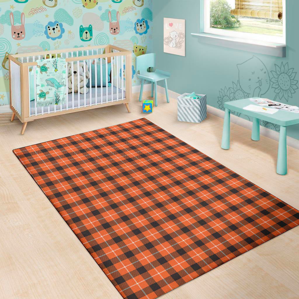 Orange Grey And White Plaid Print Area Rug