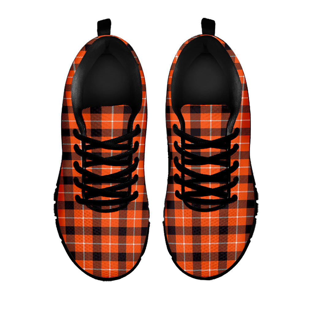 Orange Grey And White Plaid Print Black Sneakers