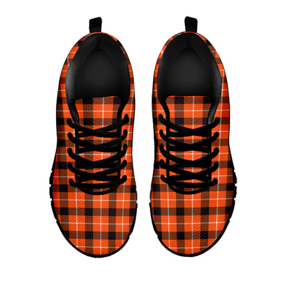 Orange Grey And White Plaid Print Black Sneakers