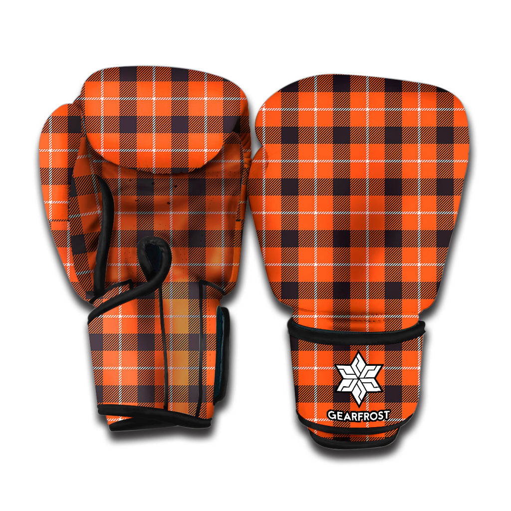 Orange Grey And White Plaid Print Boxing Gloves