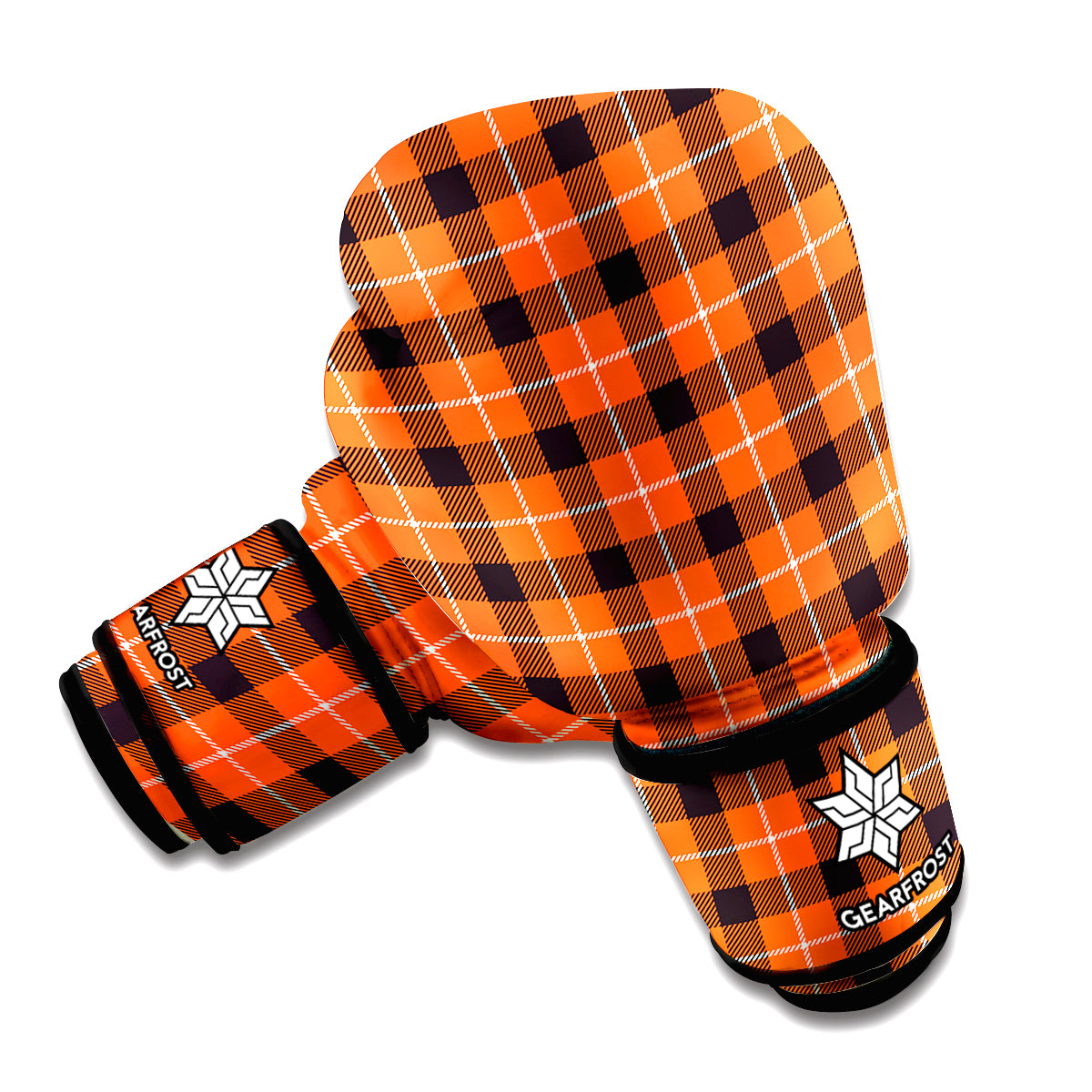 Orange Grey And White Plaid Print Boxing Gloves