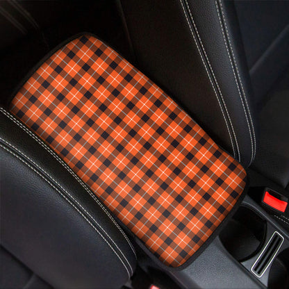 Orange Grey And White Plaid Print Car Center Console Cover