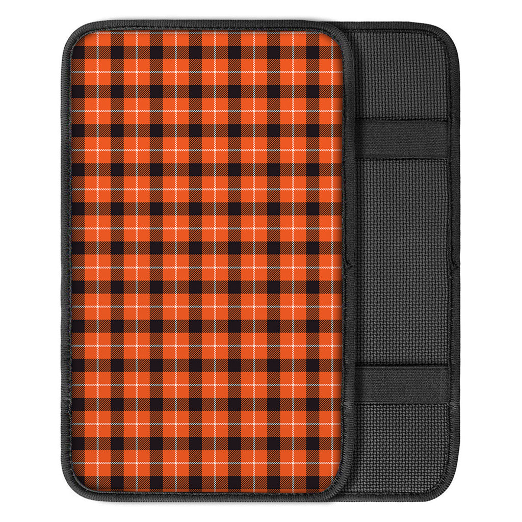 Orange Grey And White Plaid Print Car Center Console Cover