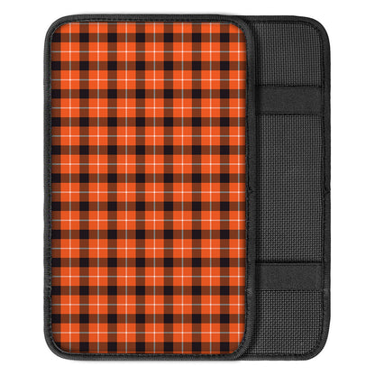 Orange Grey And White Plaid Print Car Center Console Cover