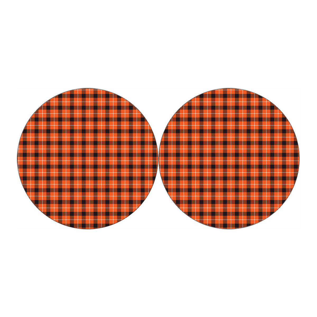 Orange Grey And White Plaid Print Car Coasters