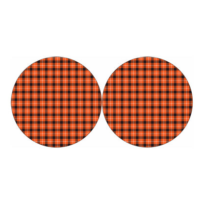 Orange Grey And White Plaid Print Car Coasters