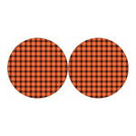 Orange Grey And White Plaid Print Car Coasters