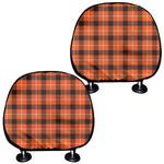 Orange Grey And White Plaid Print Car Headrest Covers