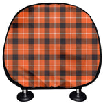 Orange Grey And White Plaid Print Car Headrest Covers