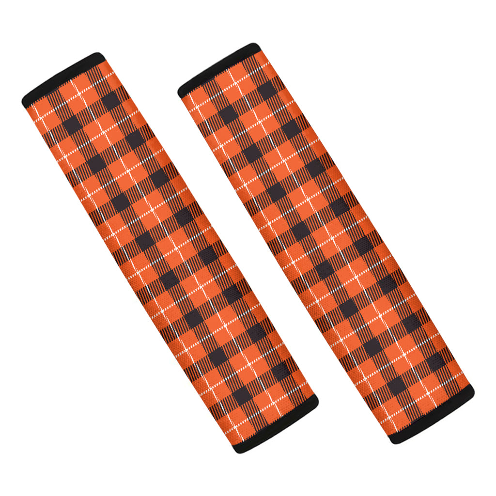 Orange Grey And White Plaid Print Car Seat Belt Covers