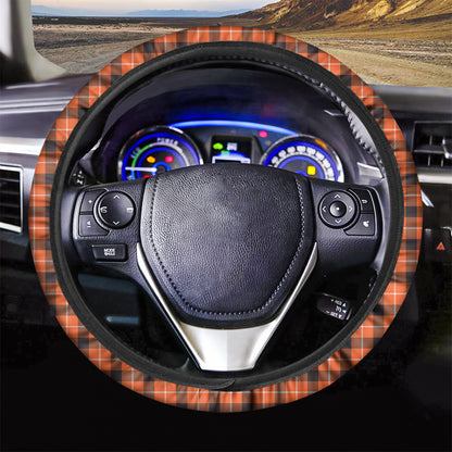 Orange Grey And White Plaid Print Car Steering Wheel Cover